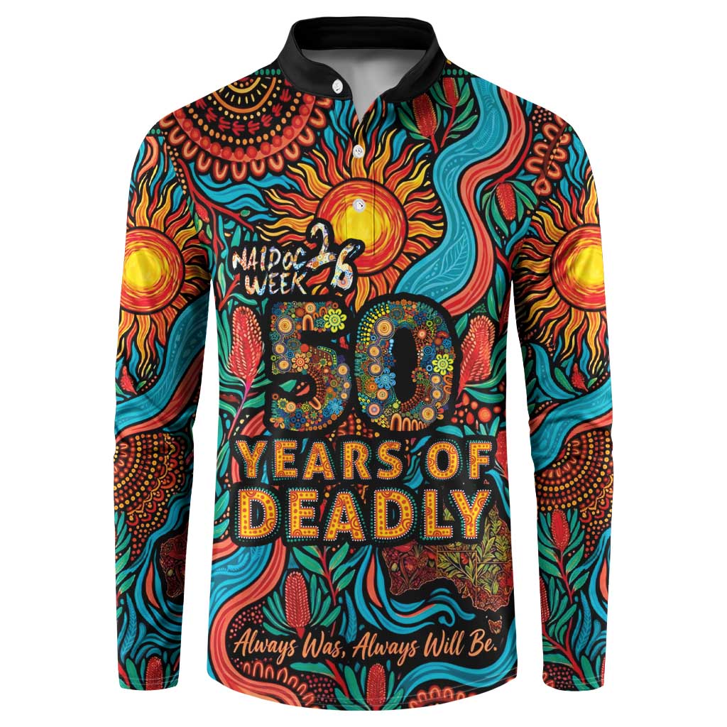 NAIDOC Week 26 Button Sweatshirt 50 Years of Deadly Aboriginal Motif