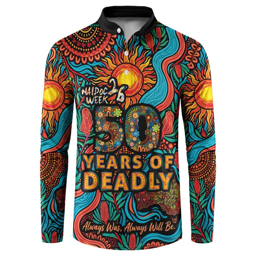 NAIDOC Week 26 Button Sweatshirt 50 Years of Deadly Aboriginal Motif