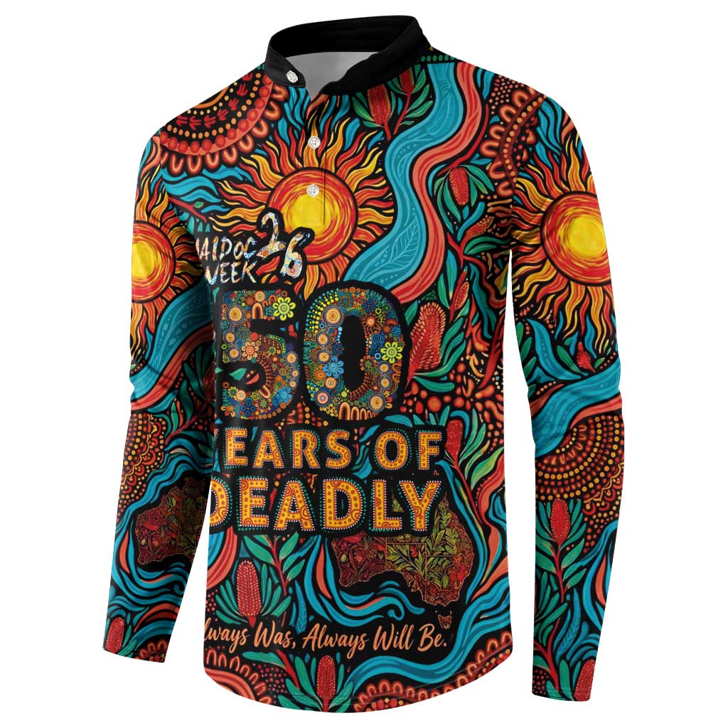 NAIDOC Week 26 Button Sweatshirt 50 Years of Deadly Aboriginal Motif