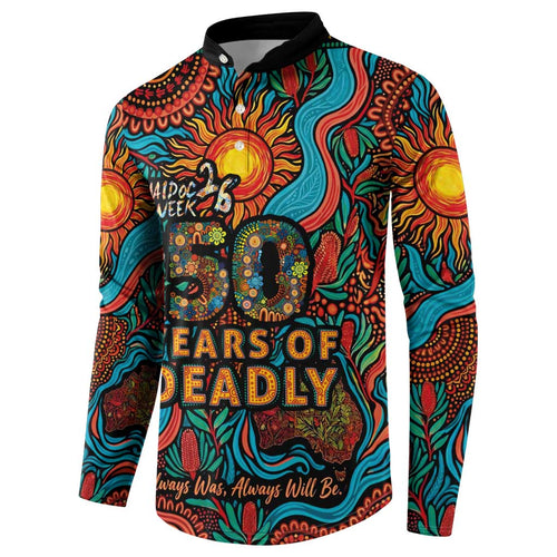 NAIDOC Week 26 Button Sweatshirt 50 Years of Deadly Aboriginal Motif