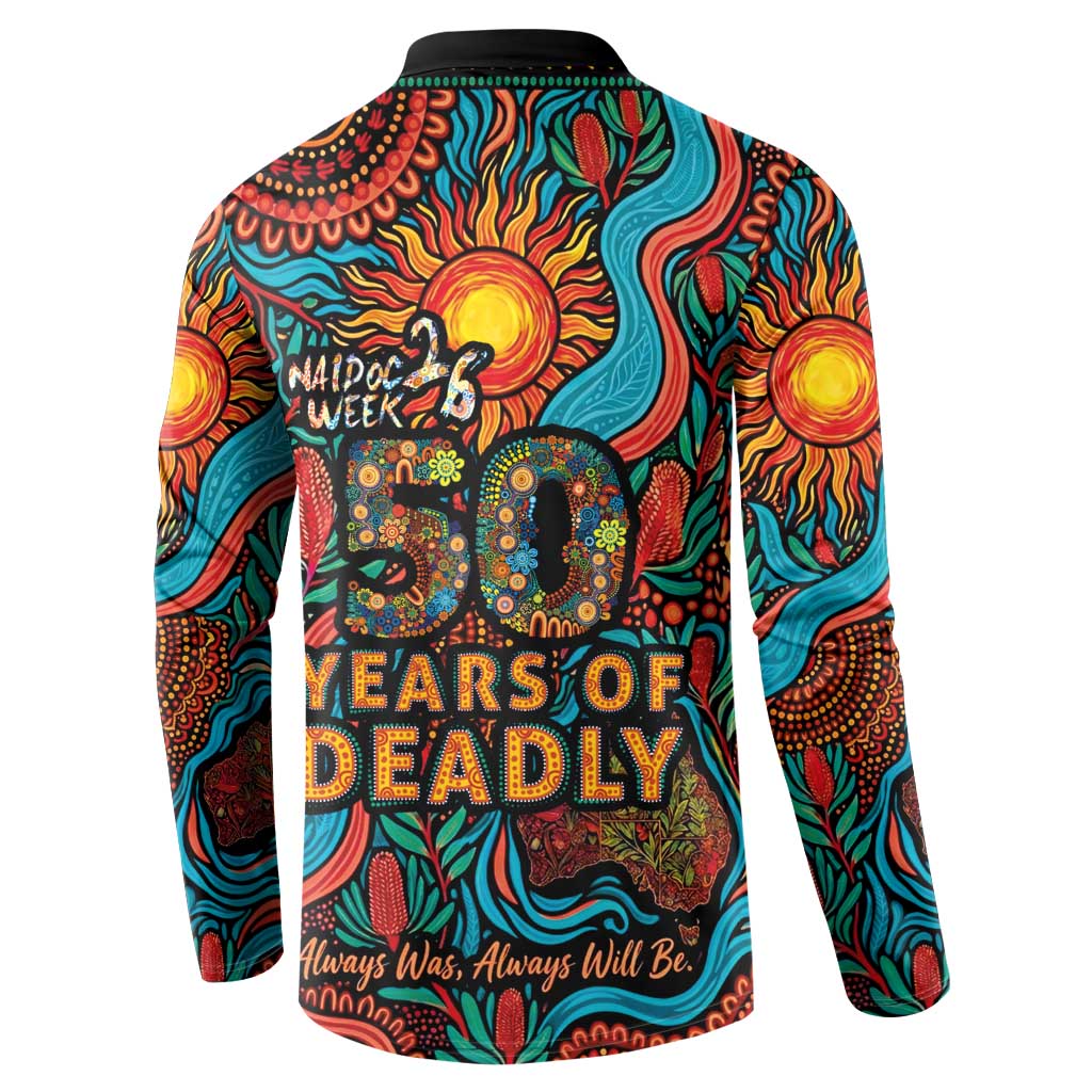 NAIDOC Week 26 Button Sweatshirt 50 Years of Deadly Aboriginal Motif
