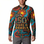 NAIDOC Week 26 Button Sweatshirt 50 Years of Deadly Aboriginal Motif