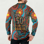 NAIDOC Week 26 Button Sweatshirt 50 Years of Deadly Aboriginal Motif