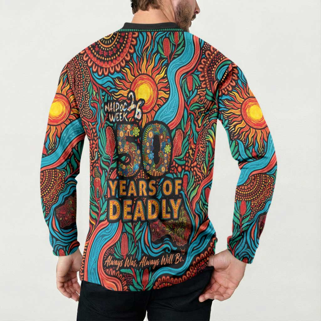 NAIDOC Week 26 Button Sweatshirt 50 Years of Deadly Aboriginal Motif