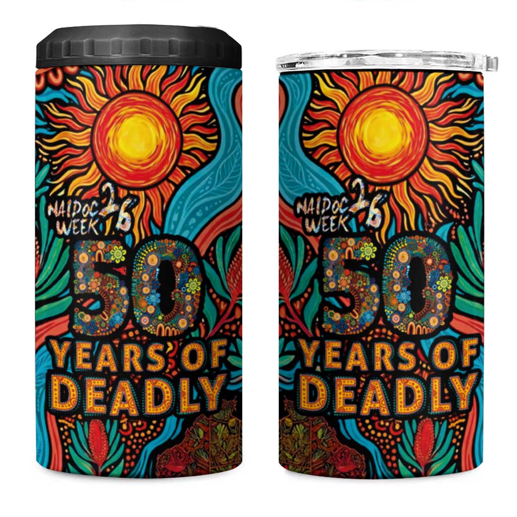 NAIDOC Week 26 4 in 1 Can Cooler Tumbler 50 Years of Deadly Aboriginal Motif