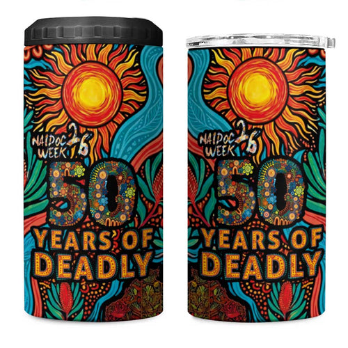 NAIDOC Week 26 4 in 1 Can Cooler Tumbler 50 Years of Deadly Aboriginal Motif
