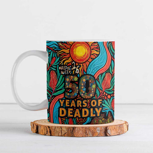 NAIDOC Week 26 Ceramic Mug 50 Years of Deadly Aboriginal Motif