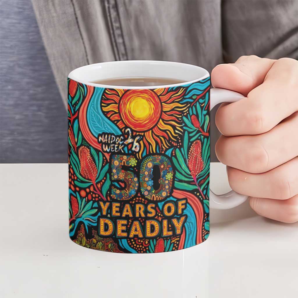NAIDOC Week 26 Ceramic Mug 50 Years of Deadly Aboriginal Motif