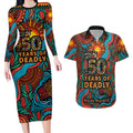 NAIDOC Week 26 Couples Matching Long Sleeve Bodycon Dress and Hawaiian Shirt 50 Years of Deadly Aboriginal Motif