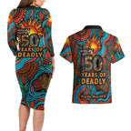 NAIDOC Week 26 Couples Matching Long Sleeve Bodycon Dress and Hawaiian Shirt 50 Years of Deadly Aboriginal Motif