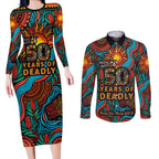 NAIDOC Week 26 Couples Matching Long Sleeve Bodycon Dress and Long Sleeve Button Shirt 50 Years of Deadly Aboriginal Motif