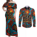 NAIDOC Week 26 Couples Matching Off Shoulder Maxi Dress and Long Sleeve Button Shirt 50 Years of Deadly Aboriginal Motif