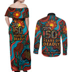 NAIDOC Week 26 Couples Matching Off Shoulder Maxi Dress and Long Sleeve Button Shirt 50 Years of Deadly Aboriginal Motif