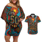 NAIDOC Week 26 Couples Matching Off Shoulder Short Dress and Hawaiian Shirt 50 Years of Deadly Aboriginal Motif