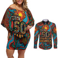 NAIDOC Week 26 Couples Matching Off Shoulder Short Dress and Long Sleeve Button Shirt 50 Years of Deadly Aboriginal Motif