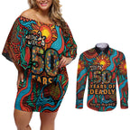 NAIDOC Week 26 Couples Matching Off Shoulder Short Dress and Long Sleeve Button Shirt 50 Years of Deadly Aboriginal Motif