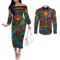 NAIDOC Week 26 Couples Matching Off The Shoulder Long Sleeve Dress and Long Sleeve Button Shirt 50 Years of Deadly Aboriginal Motif