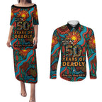 NAIDOC Week 26 Couples Matching Puletasi and Long Sleeve Button Shirt 50 Years of Deadly Aboriginal Motif