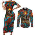 NAIDOC Week 26 Couples Matching Short Sleeve Bodycon Dress and Long Sleeve Button Shirt 50 Years of Deadly Aboriginal Motif
