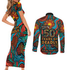NAIDOC Week 26 Couples Matching Short Sleeve Bodycon Dress and Long Sleeve Button Shirt 50 Years of Deadly Aboriginal Motif