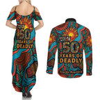 NAIDOC Week 26 Couples Matching Summer Maxi Dress and Long Sleeve Button Shirt 50 Years of Deadly Aboriginal Motif