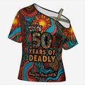 NAIDOC Week 26 Cross Shoulder Shirt 50 Years of Deadly Aboriginal Motif