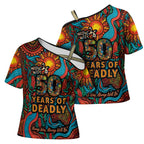 NAIDOC Week 26 Cross Shoulder Shirt 50 Years of Deadly Aboriginal Motif