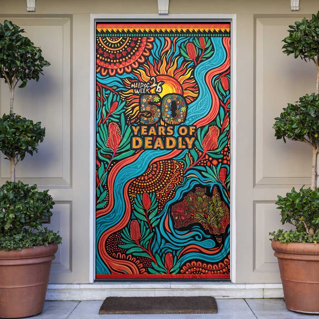 NAIDOC Week 26 Door Cover 50 Years of Deadly Aboriginal Motif
