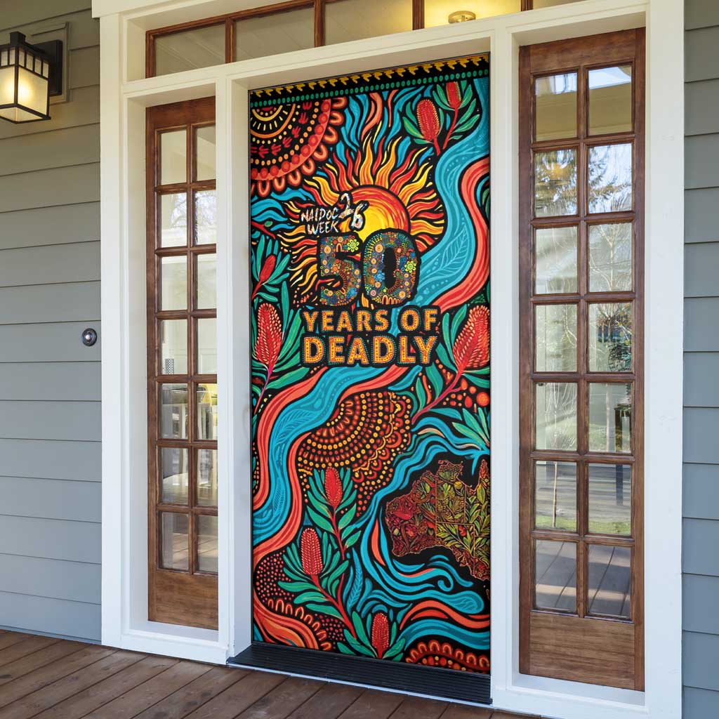 NAIDOC Week 26 Door Cover 50 Years of Deadly Aboriginal Motif