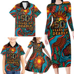 NAIDOC Week 26 Family Matching Long Sleeve Bodycon Dress and Hawaiian Shirt 50 Years of Deadly Aboriginal Motif
