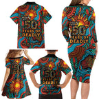 NAIDOC Week 26 Family Matching Long Sleeve Bodycon Dress and Hawaiian Shirt 50 Years of Deadly Aboriginal Motif
