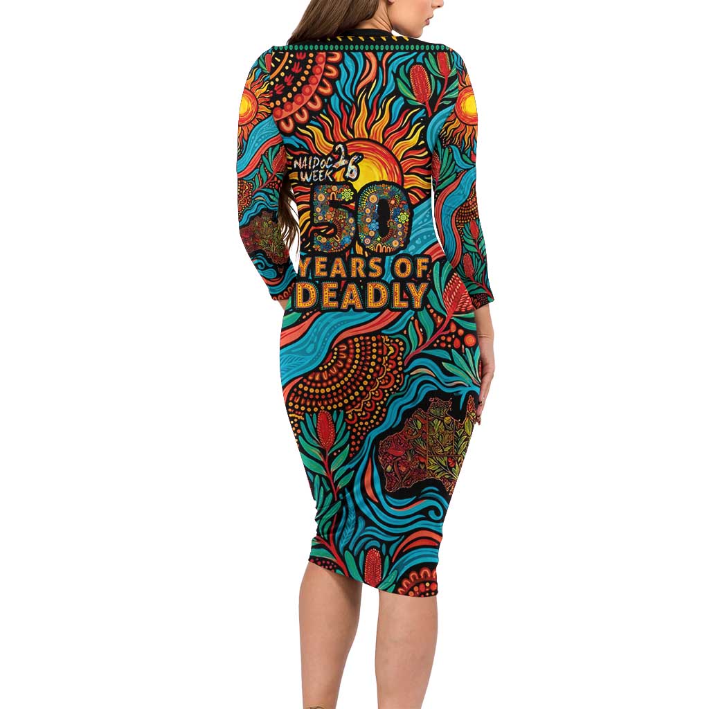 NAIDOC Week 26 Family Matching Long Sleeve Bodycon Dress and Hawaiian Shirt 50 Years of Deadly Aboriginal Motif