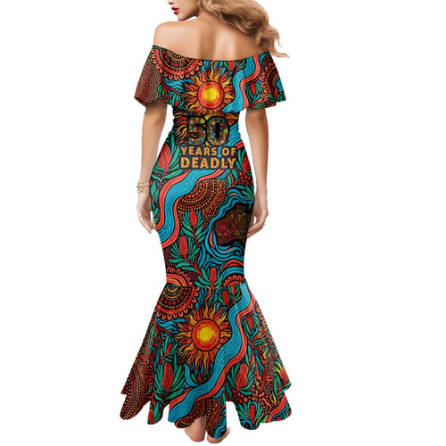 NAIDOC Week 26 Family Matching Mermaid Dress and Hawaiian Shirt 50 Years of Deadly Aboriginal Motif