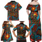 NAIDOC Week 26 Family Matching Off Shoulder Maxi Dress and Hawaiian Shirt 50 Years of Deadly Aboriginal Motif