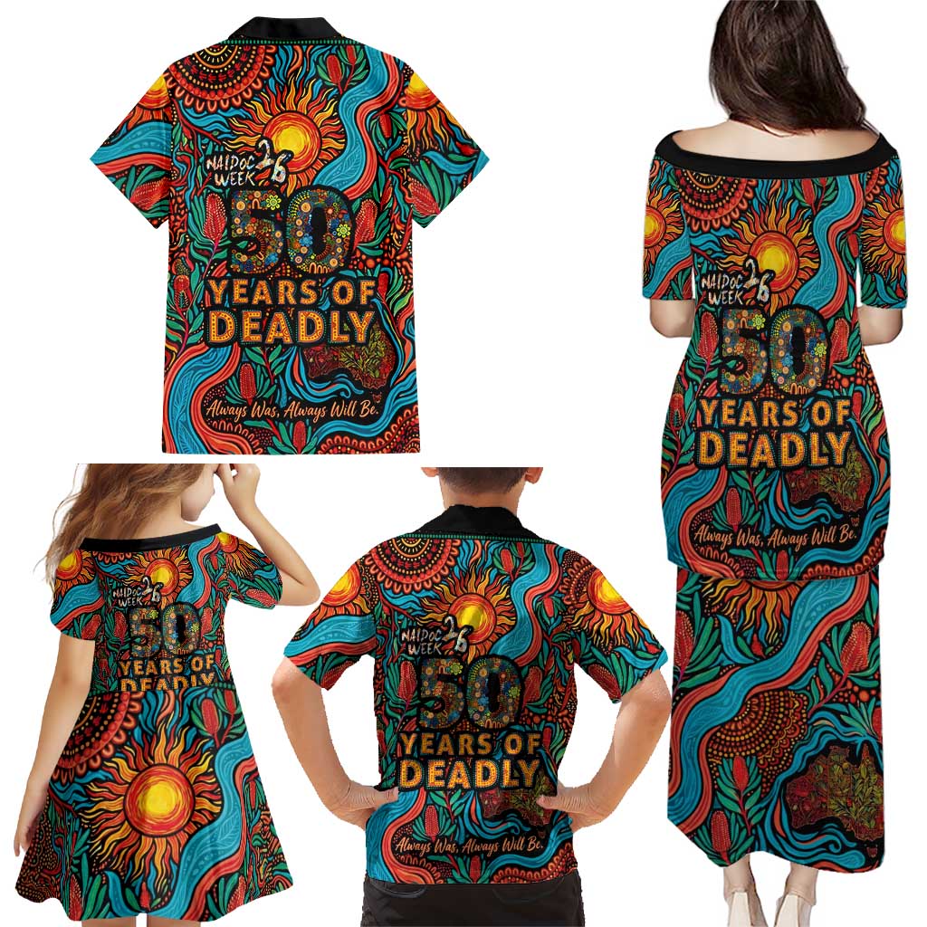 NAIDOC Week 26 Family Matching Puletasi and Hawaiian Shirt 50 Years of Deadly Aboriginal Motif