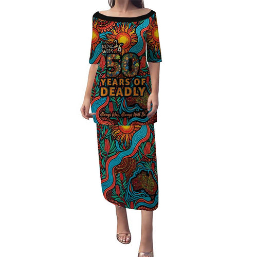 NAIDOC Week 26 Family Matching Puletasi and Hawaiian Shirt 50 Years of Deadly Aboriginal Motif
