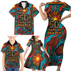 NAIDOC Week 26 Family Matching Short Sleeve Bodycon Dress and Hawaiian Shirt 50 Years of Deadly Aboriginal Motif