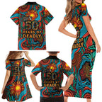 NAIDOC Week 26 Family Matching Short Sleeve Bodycon Dress and Hawaiian Shirt 50 Years of Deadly Aboriginal Motif