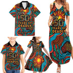 NAIDOC Week 26 Family Matching Summer Maxi Dress and Hawaiian Shirt 50 Years of Deadly Aboriginal Motif
