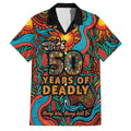NAIDOC Week 26 Family Matching Summer Maxi Dress and Hawaiian Shirt 50 Years of Deadly Aboriginal Motif
