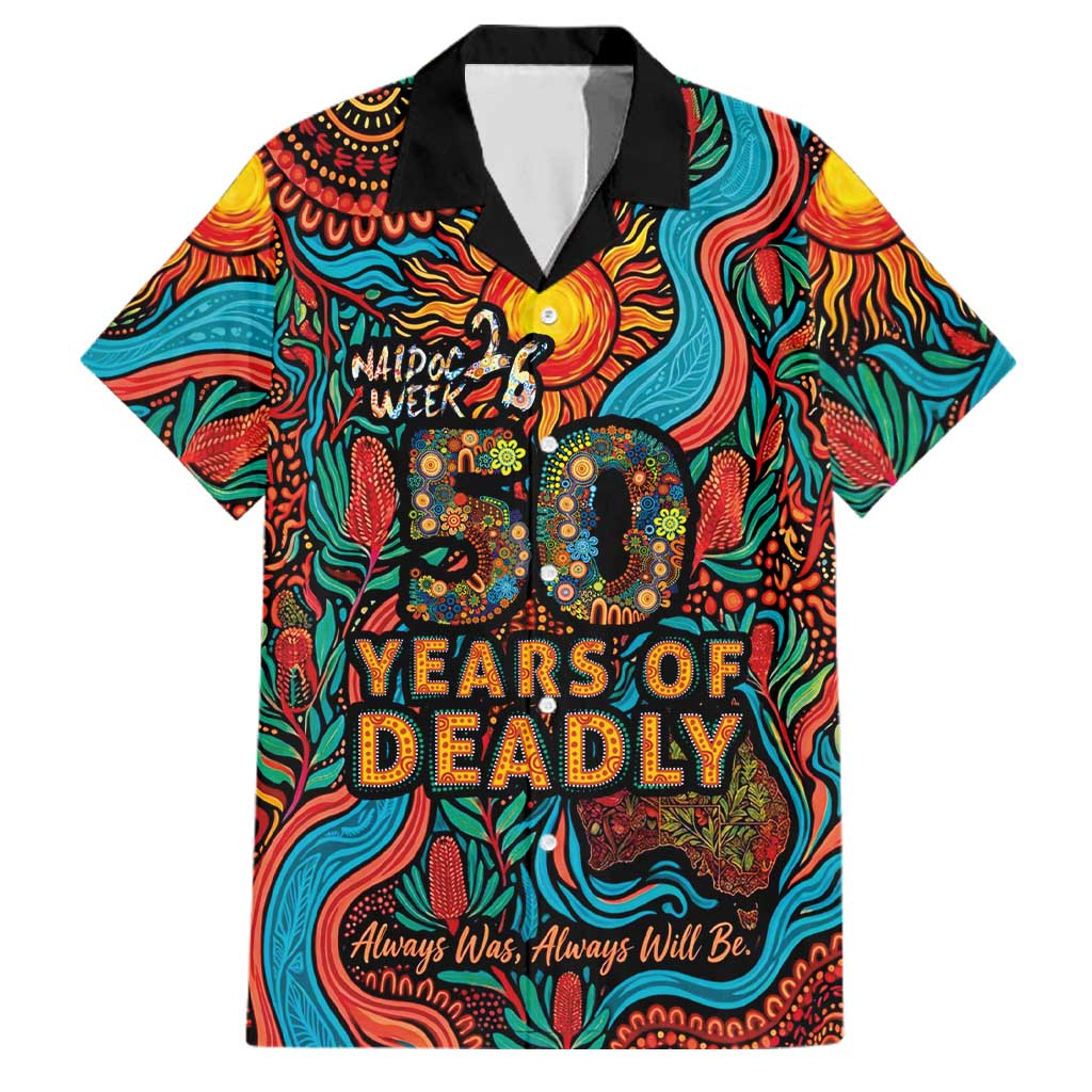 NAIDOC Week 26 Family Matching Summer Maxi Dress and Hawaiian Shirt 50 Years of Deadly Aboriginal Motif