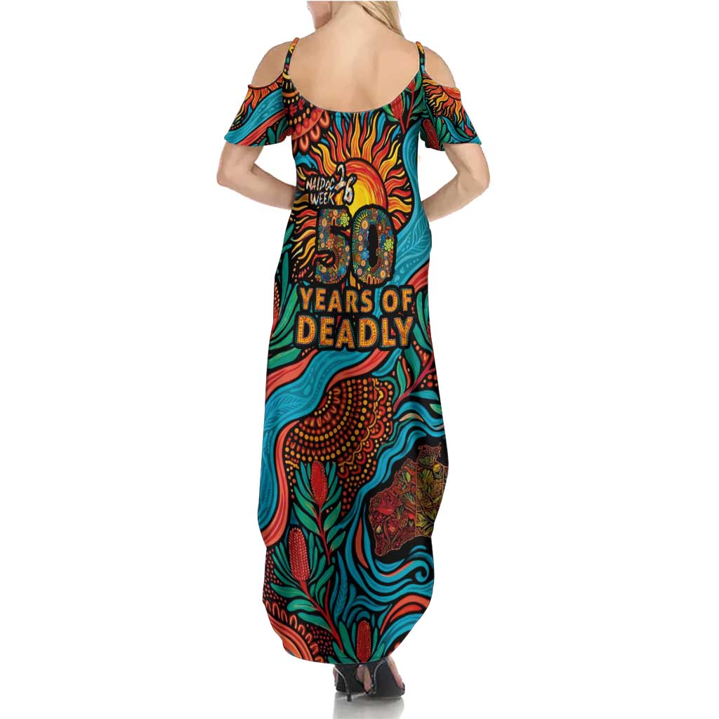 NAIDOC Week 26 Family Matching Summer Maxi Dress and Hawaiian Shirt 50 Years of Deadly Aboriginal Motif