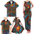 NAIDOC Week 26 Family Matching Tank Maxi Dress and Hawaiian Shirt 50 Years of Deadly Aboriginal Motif