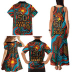 NAIDOC Week 26 Family Matching Tank Maxi Dress and Hawaiian Shirt 50 Years of Deadly Aboriginal Motif