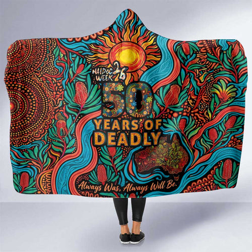 NAIDOC Week 26 Hooded Blanket 50 Years of Deadly Aboriginal Motif
