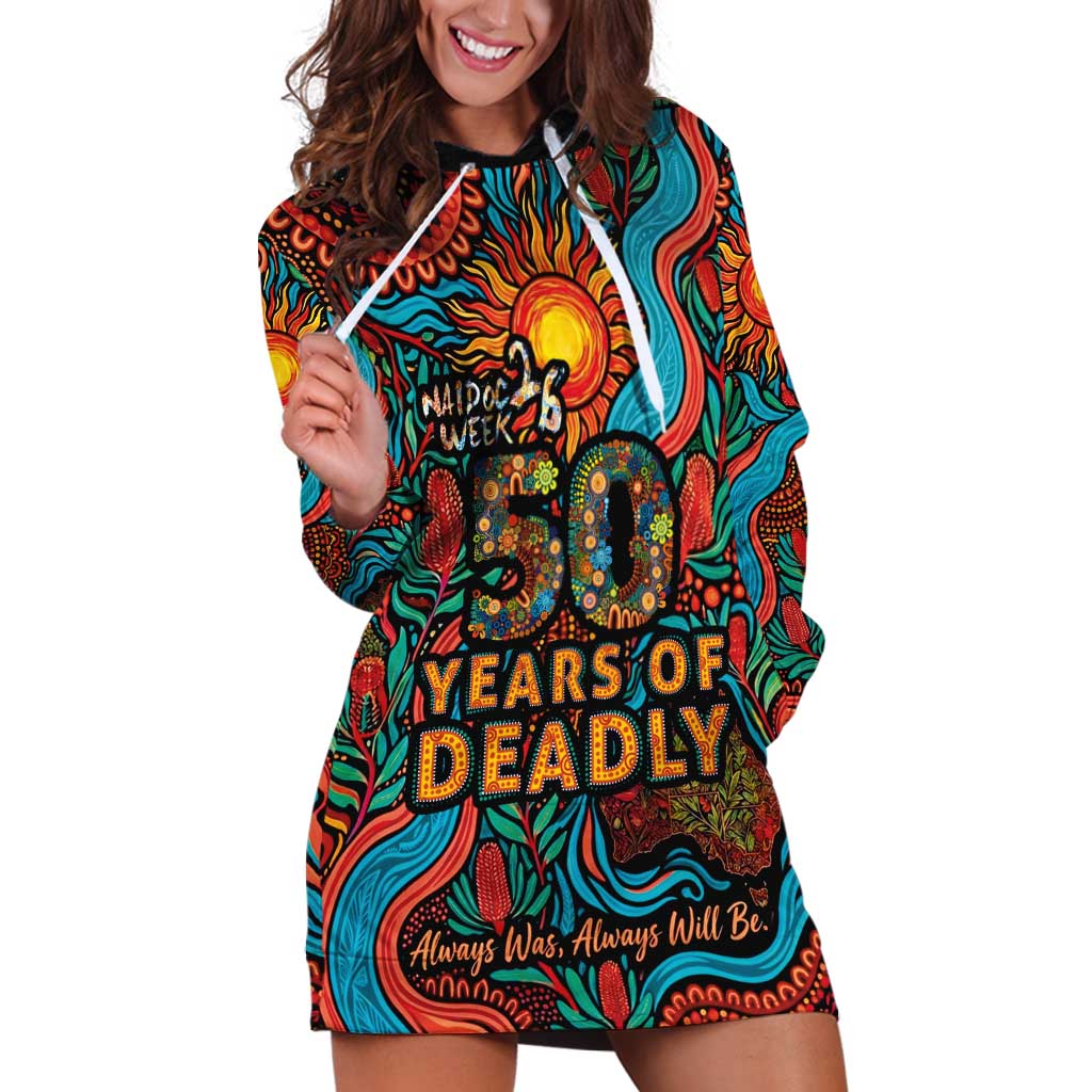 NAIDOC Week 26 Hoodie Dress 50 Years of Deadly Aboriginal Motif