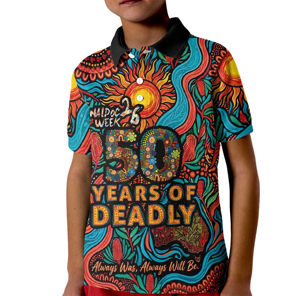 NAIDOC Week 26 Kid Polo Shirt 50 Years of Deadly Aboriginal Motif