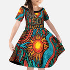 NAIDOC Week 26 Kid Short Sleeve Dress 50 Years of Deadly Aboriginal Motif