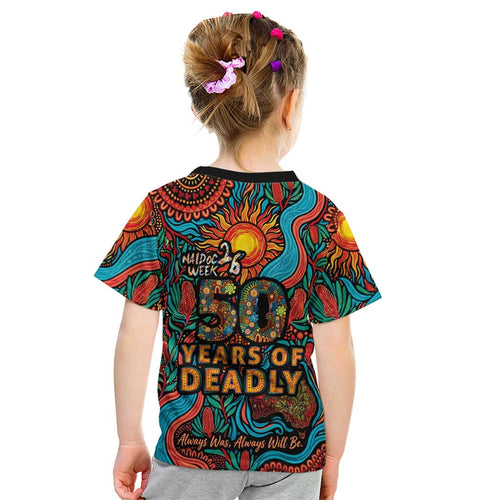 NAIDOC Week 26 Kid T Shirt 50 Years of Deadly Aboriginal Motif
