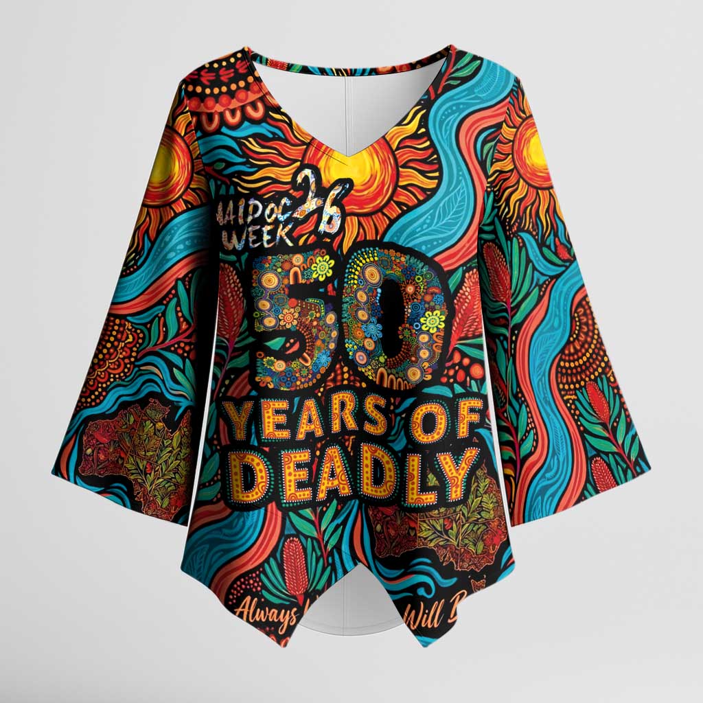NAIDOC Week 26 Kimono Sleeve Blouse 50 Years of Deadly Aboriginal Motif